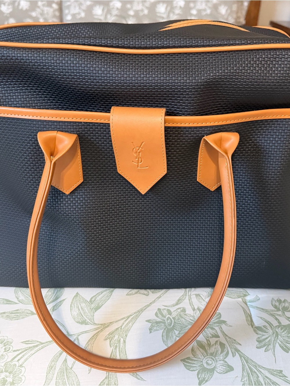 Authentic Yves Saint Laurent Black with Tan Trim Structured Travel Bag with COA